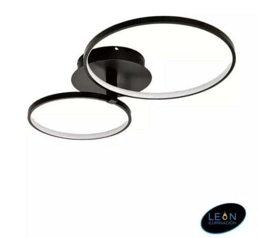 Candil De Led 2 Aros Euyin Modernista Para Techo Leon Negro