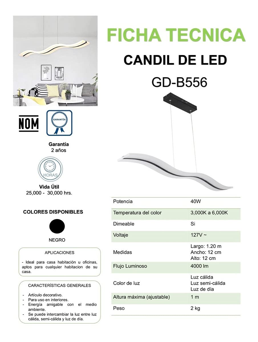 Candil De Led Colgante Modernista Negro (dimeable 3000°k-6000°k)