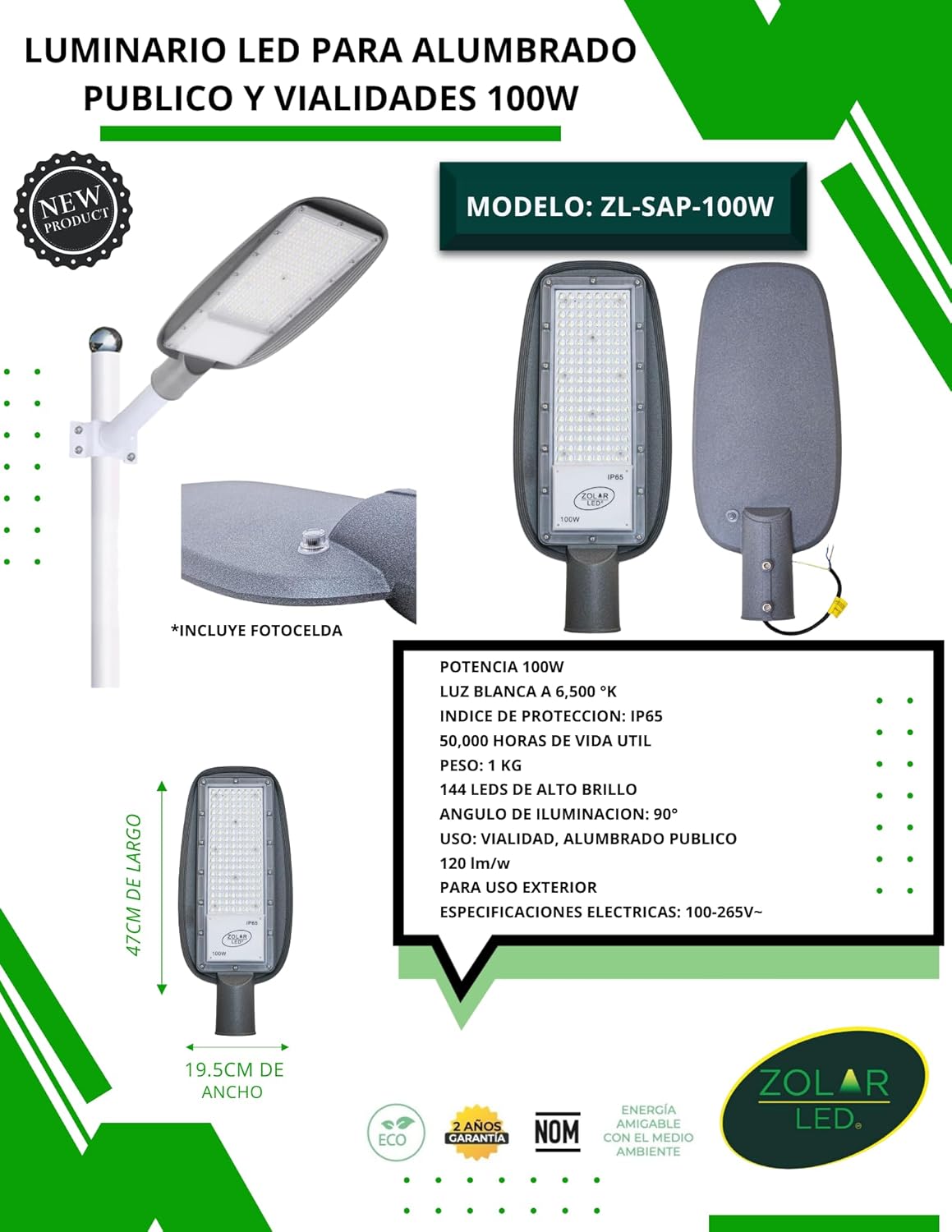Lampara suburbana de led alumbrado público 100w