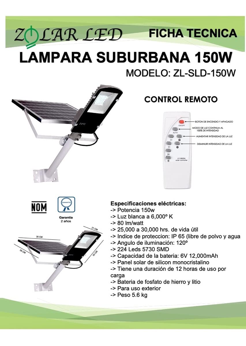 Lampara Suburbana Solar 150w (incluye Tubo) Zolar Led Gris 50 cm x 21 cm x 8 cm