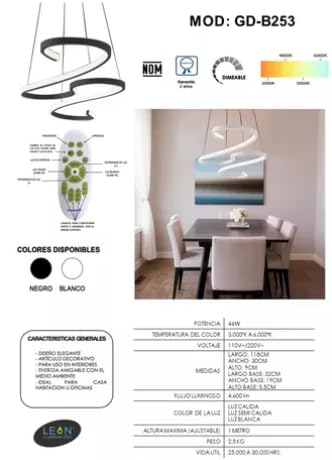 Candil de led modernista 46w dimeable