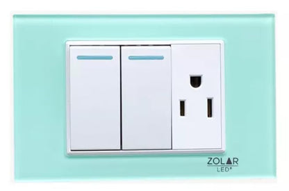 Placa Con 2 Apagadores Y 1 Contacto Cristal Aqua