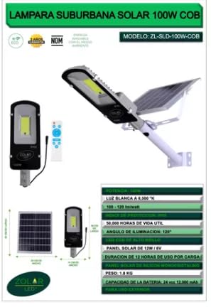 Lampara De Led Suburbana Solar 100w Cob (alumbrado Publico)