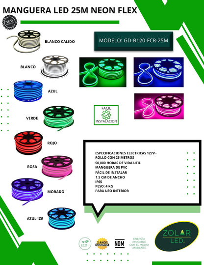 Manguera Neon Flex 25 Mts Blanco Cálido
