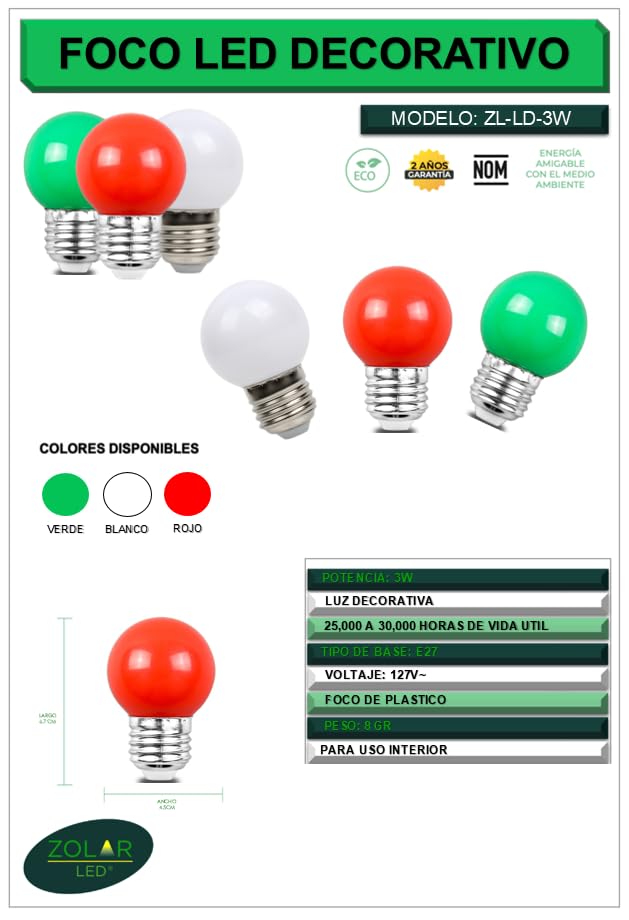 Foco Led Decorativo 3 W (pack C/ 10 Pzas) BLANCO