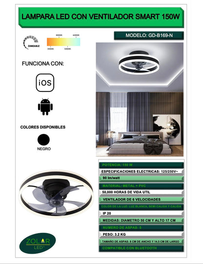 LAMPARA DE LED CON VENTILADOR NEGRO 150W
