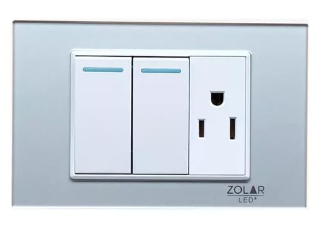 Placa Con 2 Apagadores Y 1 Contacto Cristal Gris