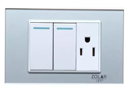 Placa Con 2 Apagadores Y 1 Contacto Cristal Gris