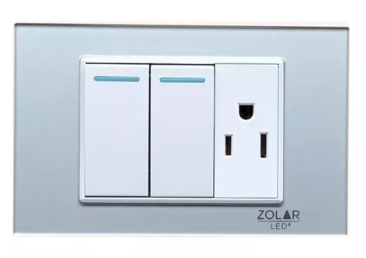 Placa Con 2 Apagadores Y 1 Contacto Cristal Gris