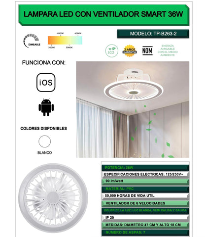 LAMPARA DE LED CON VENTILADOR 36W BLANCO