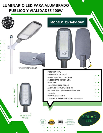 Lampara suburbana de led alumbrado público 100w