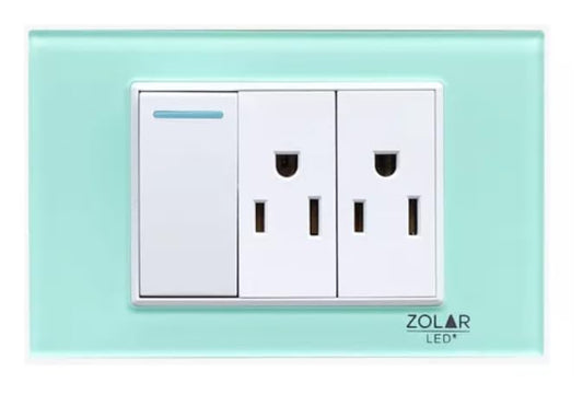 Placa Con 1 Apagador Y 2 Contactos Cristal Aqua