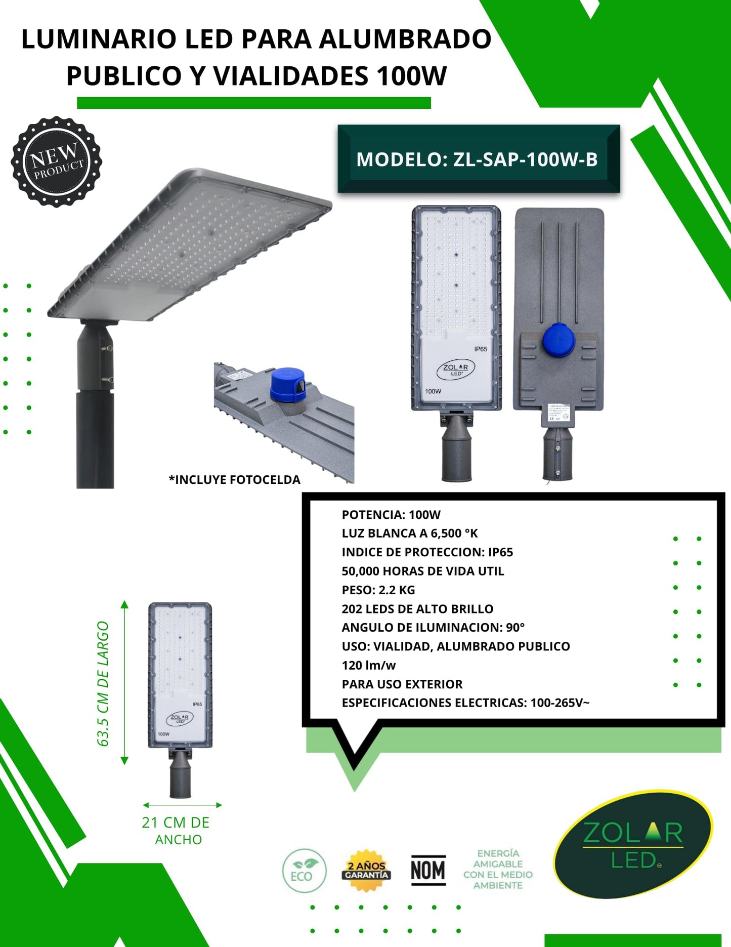 Lampara Suburbana Led 100w (incluye Fotocelda)