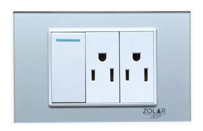 Placa Con 1 Apagador Y 2 Contactos Cristal Gris