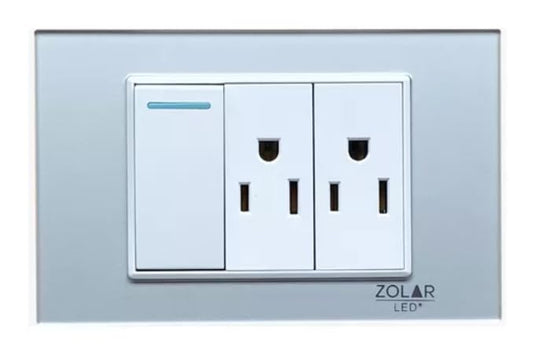 Placa Con 1 Apagador Y 2 Contactos Cristal Gris