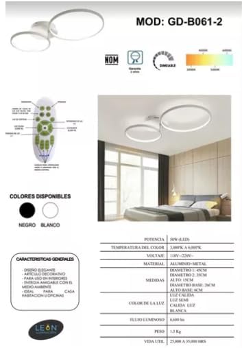 Candil De Led 2 Aros Euyin Modernista Para Techo Leon Blanco