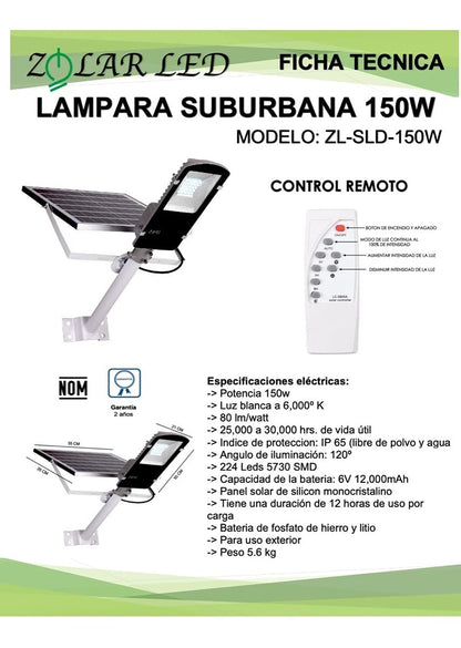 Lampara Suburbana Solar 150w (incluye Tubo) Zolar Led Gris 50 cm x 21 cm x 8 cm
