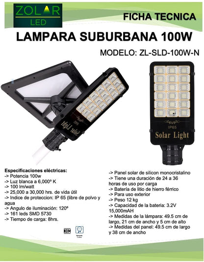 Lampara Suburbana Solar 100w Reforzada (incluye Tubo)