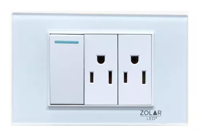 Placa Con 1 Apagador Y 2 Contactos Cristal Blanca