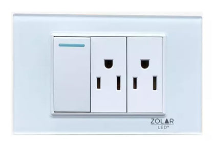 Placa Con 1 Apagador Y 2 Contactos Cristal Blanca