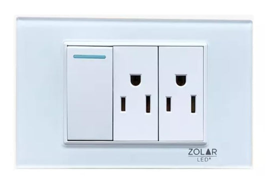 Placa Con 1 Apagador Y 2 Contactos Cristal Blanca