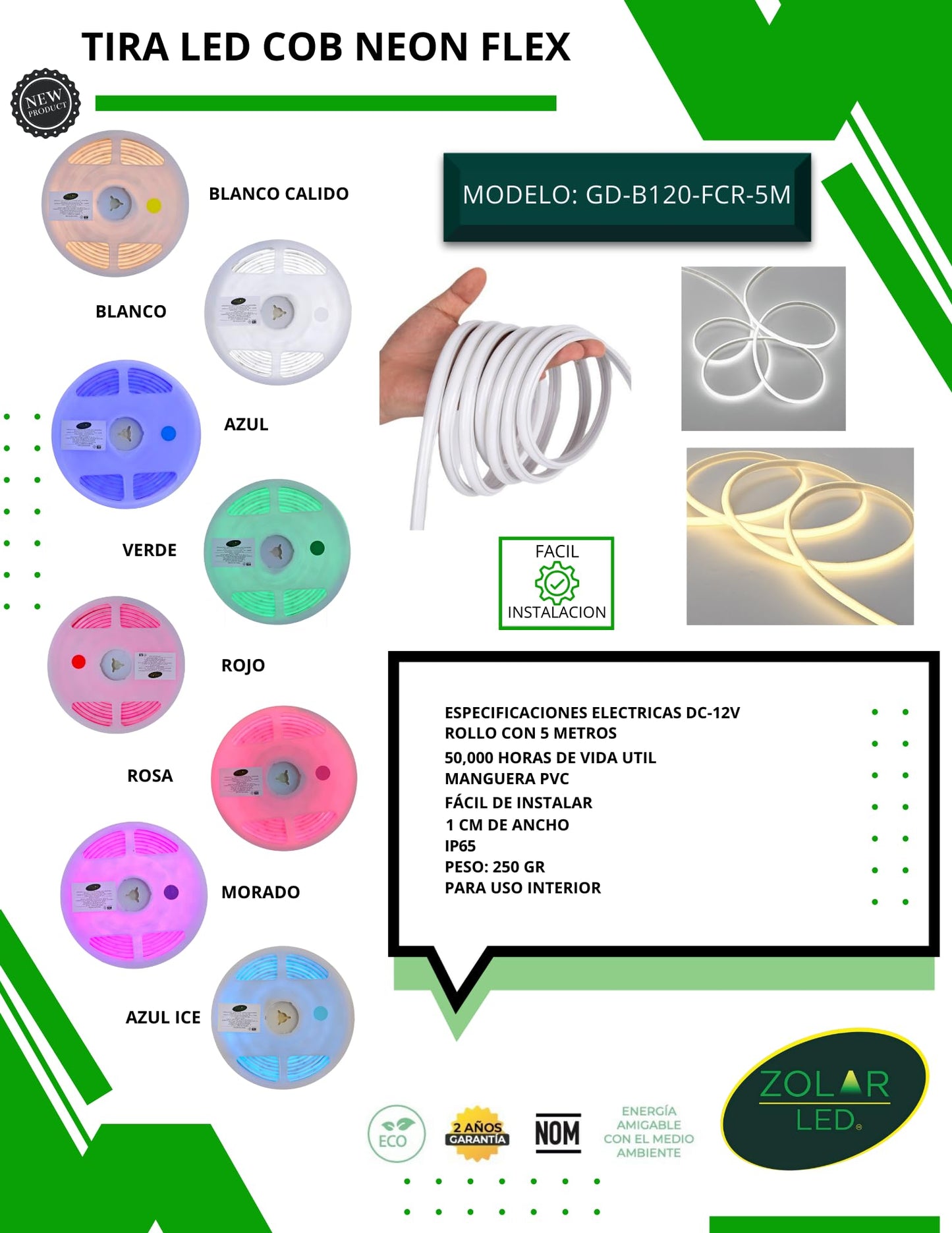 Tira Neon 5mts Led Cob Verde