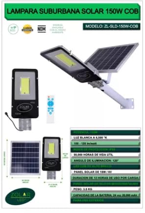 Lampara De Led Suburbana Solar 150w Cob (alumbrado Publico)