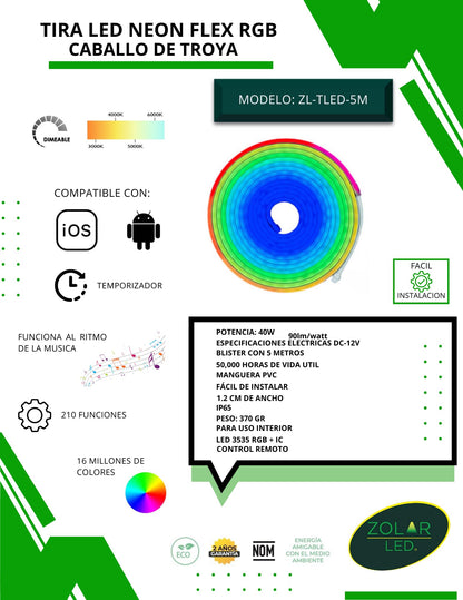 Tira Led Smart Rgb 40w 5mts 12v