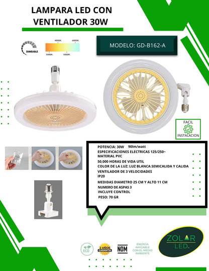 Foco Led Con Ventilador 30w (3 Tonos De Luz)