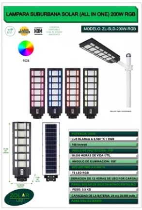 Lampara Suburbana Solar 200w (rgb)
