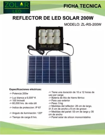Reflector De Led 200w Con Panel Solar